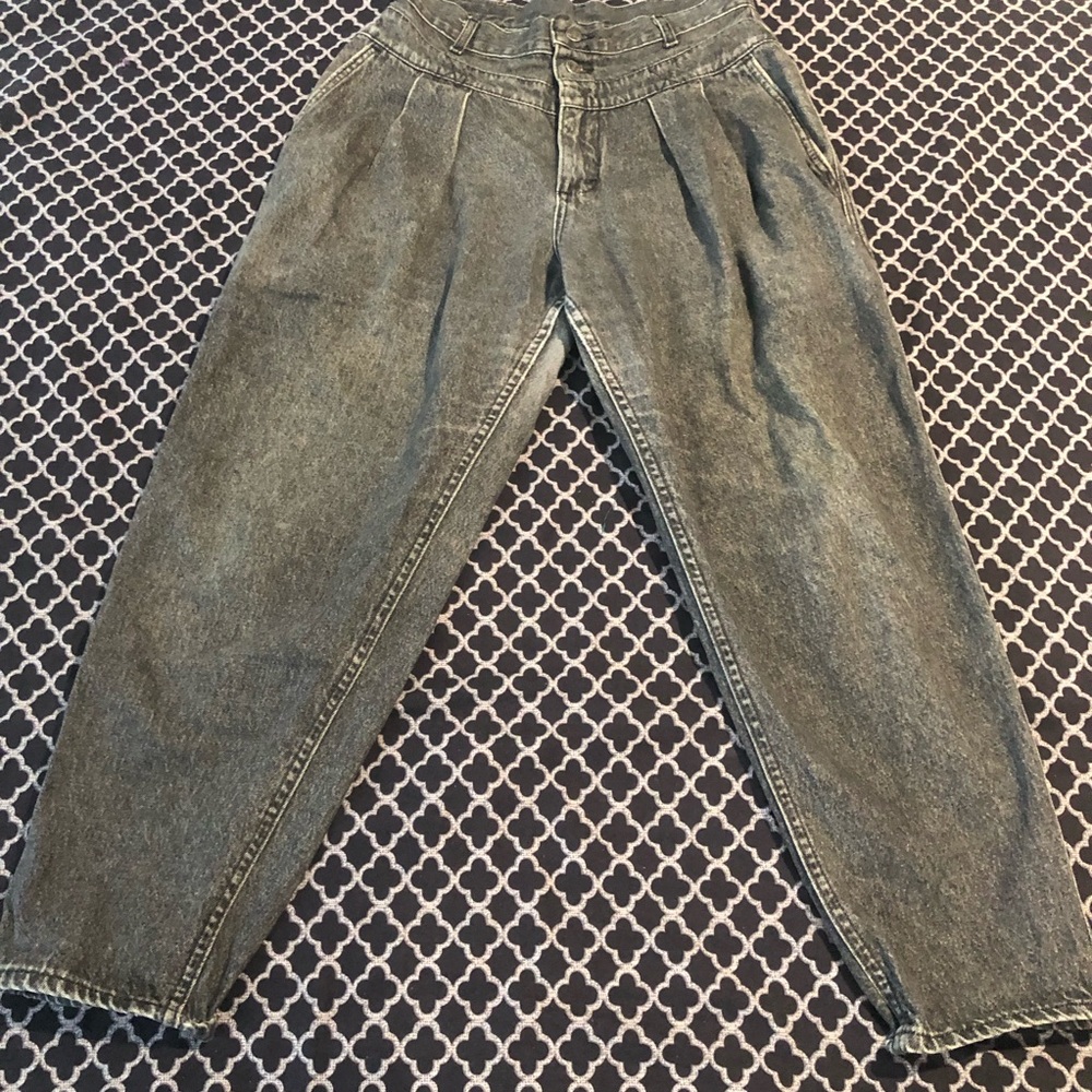 VTG Lee Riveted Barrel High Rise Mom Jeans Womens Sz 14 Petite Black Denim Ff19